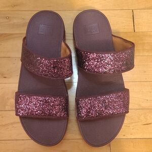 FitFlop Lulu Glitter Slides in Plummy Size 9